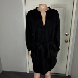 Garnet Hill Women's Dress 8 Linen Long Sleeve Pockets Lagenlook Casual Tie OO22